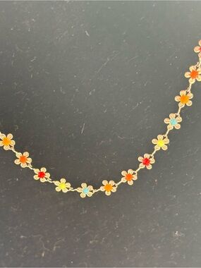 Silver- Tone Multicolor Floral Ankle Bracelet - Women Jewelry